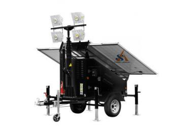 Mobile Light Tower for Temporary Lighting with Solar Panels